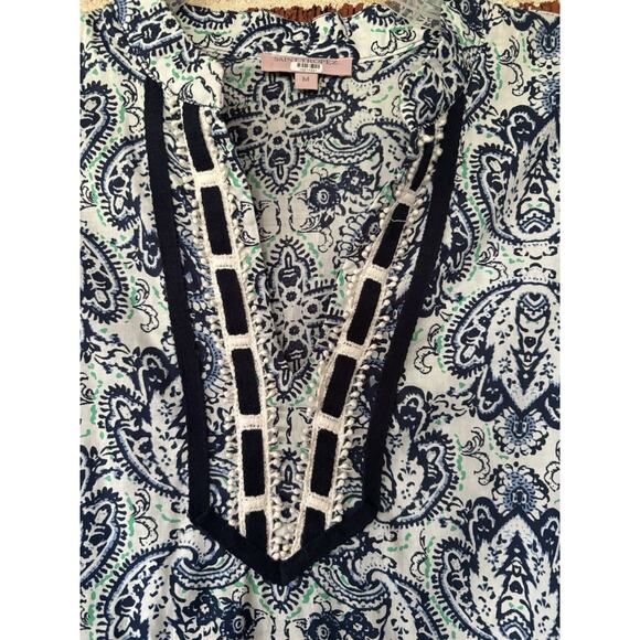 Saint Tropez West Colorful Tunic with Ribbon Trim 3/4 Sleeves Size Medium - Picture 3 of 4